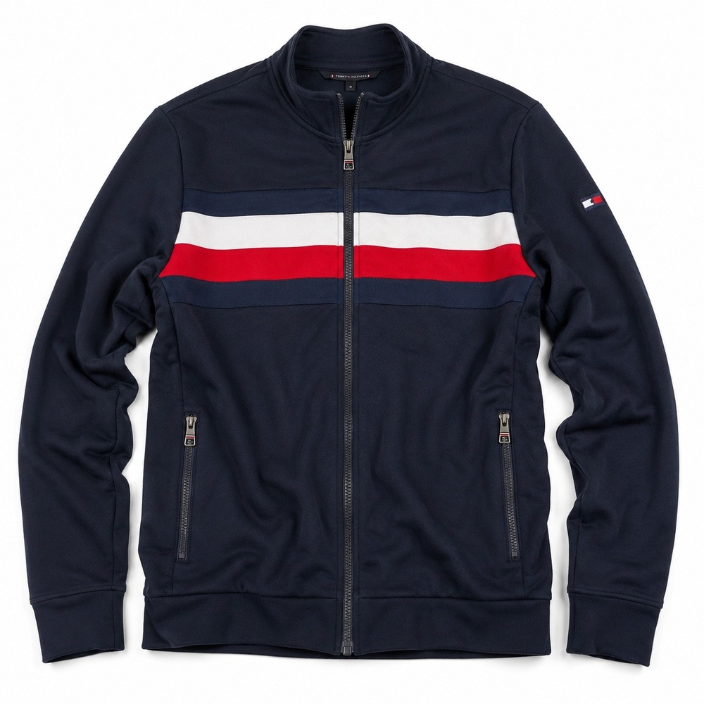 Tommy Hilfiger Track Jacket Women's M Navy Red White Stripe Full Zip Logo